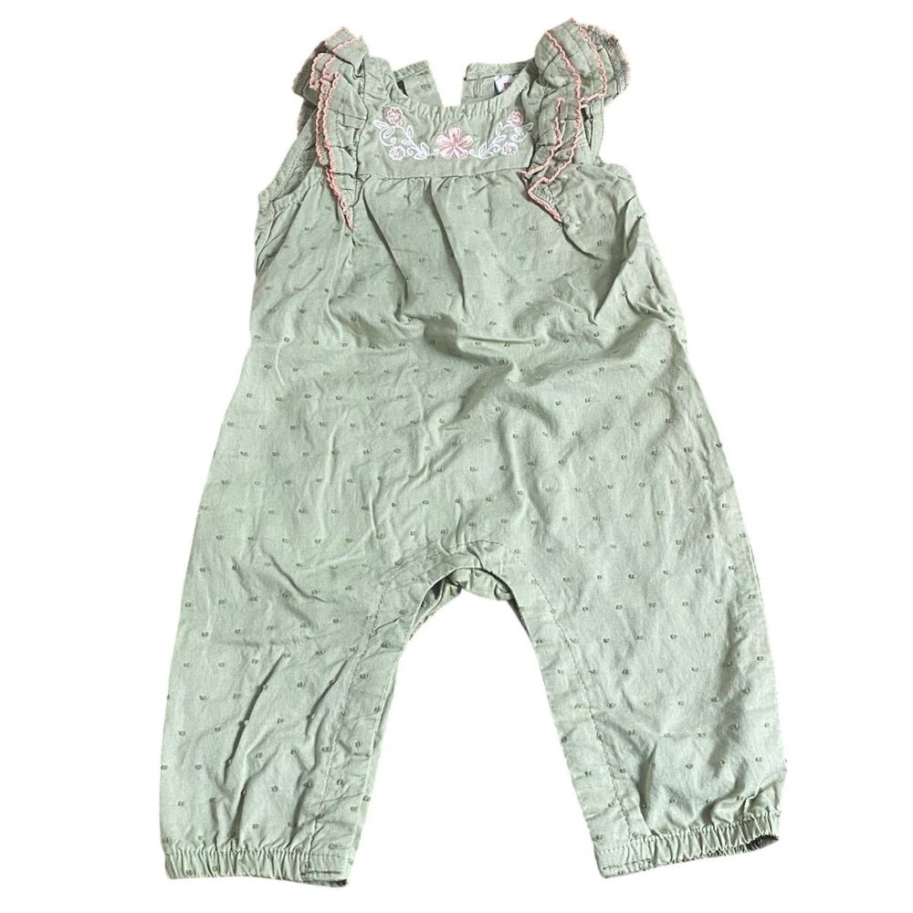 Penelope Mack green floral  ruffle‎ cap sleeve pant one jumpsuit SIZE 3-6M
